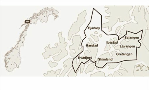 Kart over området til Sør-Troms regionråd.