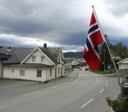 40 nye flagg er blitt satt opp i Sjøvegan sentrum. FOTO: KNUT-ARILD JOHANSEN