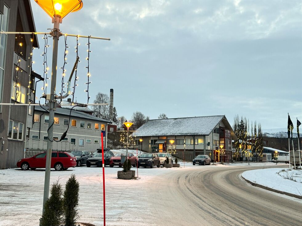 Langs Strandveien på Sjøvegan er julelysene tent av flinke frivillige fra næringsforeningen.
 Foto: Jon Henrik Larsen